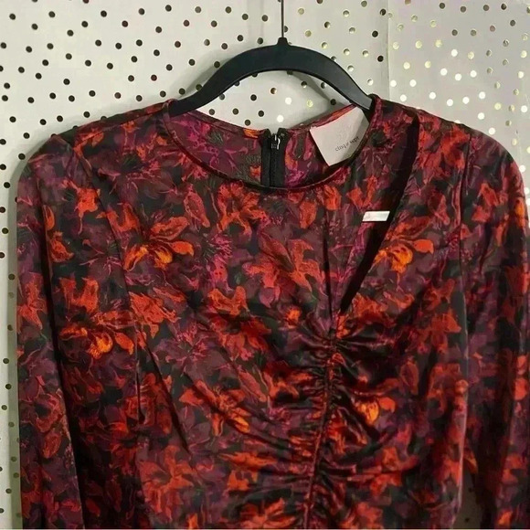 Cinq à Sept Women's Red Ezrah Floral Print Ruched Cutout Silk Blouse - Picture 4 of 6